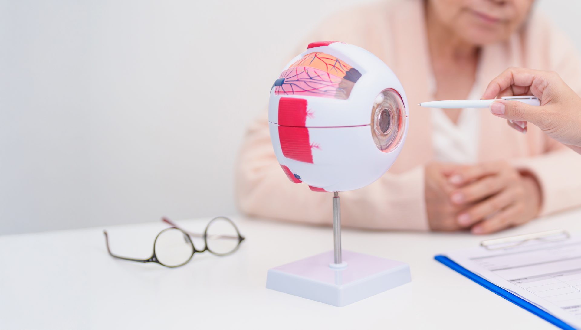 Elderly Patient consulting Doctor to Eye disease, Senior Medical